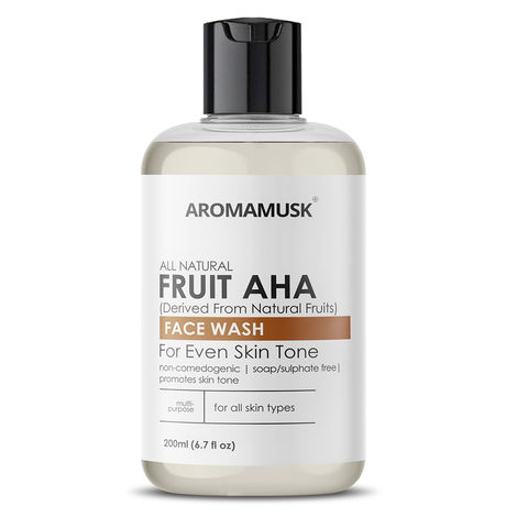 Buy AromaMusk Fruit AHA Face Wash for Skin Brightening, 200ml | Soap Free, No SLS, Parabens, Harsh Chemicals-Purplle