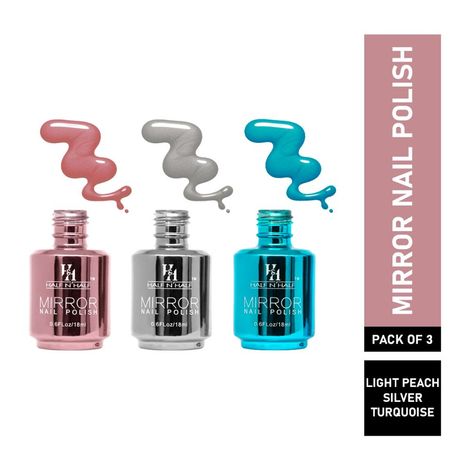 Buy Half N Half Mirror Nail Polish, Multilcolor-A Silver, Turquoise & Light Peach, PO3 (54ml)-Purplle