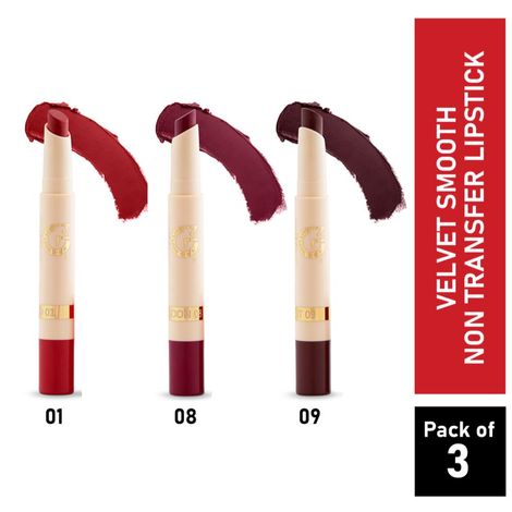 Buy Matt look Velvet Smooth Non-Transfer, Long Lasting & Water Proof Lipstick, Hot Red, Cherry Maroon & Hazelnut PO3 (6 gm)-Purplle