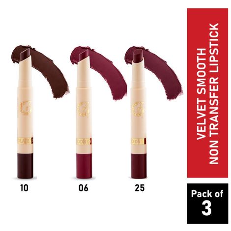 Buy Matt look Velvet Smooth Non-Transfer, Long Lasting & Water Proof Lipstick, Dark Chocolate, Ruby Woo & Nude Me, PO3 (6gm)-Purplle