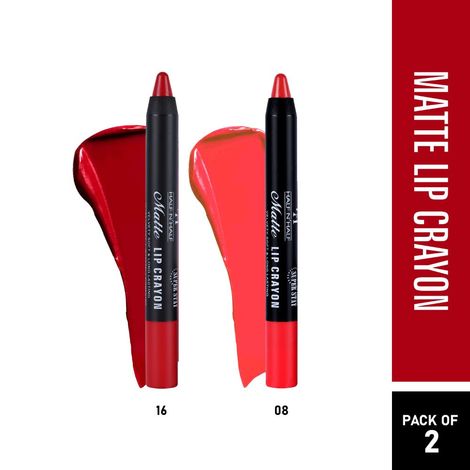 Buy Half N Half Matte Lip Crayon Velvet Soft & Long Lasting, 24h Super Stay, Scarlet Red & Pretty Pink, PO2 (10.5gm)-Purplle