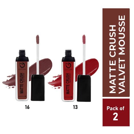 Buy Matt look Matte Crush Velvet Mousse Lipstick, Cafe Mocha & Brazen Raisin, PO2 (20ml)-Purplle