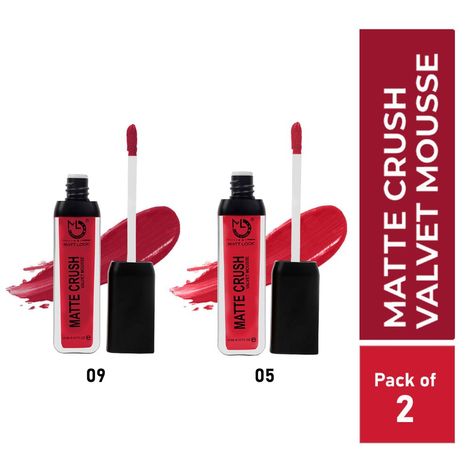 Buy Matt look Matte Crush Velvet Mousse Lipstick, Antique Maroon & Hot Red, PO2 (20ml)-Purplle