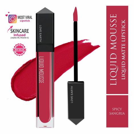 Buy Love Earth Liquid Mousse Lipstick - Spicy Sangria Matte Finish | Lightweight, Non-Sticky, Non-Drying,Transferproof, Waterproof | Lasts Up to 12 hours with Vitamin E and Jojoba Oil - 6 ml-Purplle