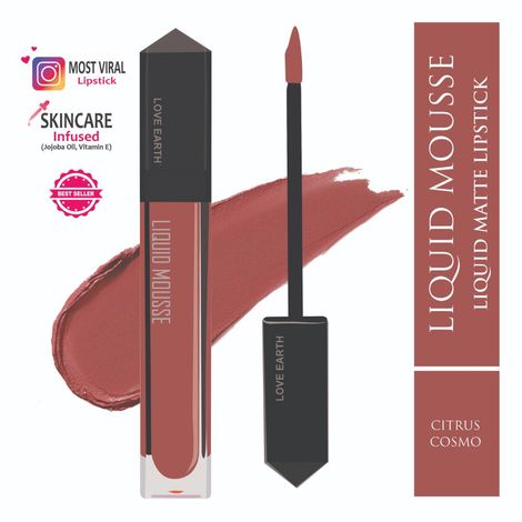Buy Love Earth Liquid Mousse Lipstick - Citrus Cosmo Matte Finish | Lightweight, Non-Sticky, Non-Drying,Transferproof, Waterproof | Lasts Up to 12 hours with Vitamin E and Jojoba Oil - 6 ml-Purplle