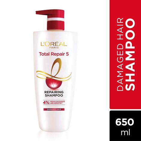 Buy L'Oreal Paris Shampoo, For Damaged and Weak Hair, With Pro-Keratin + Ceramide, Total Repair 5, 650 ml-Purplle