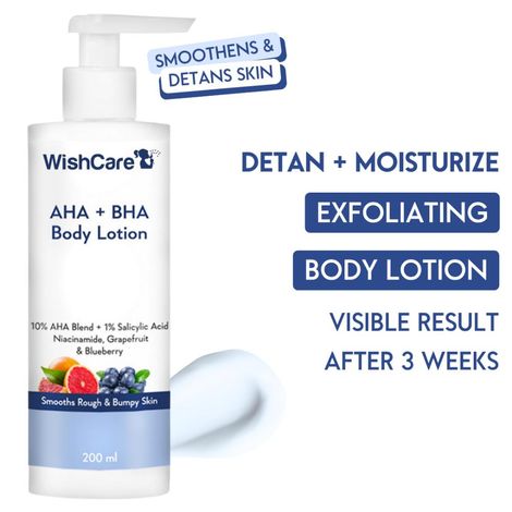 Buy WishCare AHA + BHA Body Lotion for DeTan-10% AHA + 1% Salicylic Acid- Niacinamide, Grapefruit & Blueberry - 200 ml-Purplle