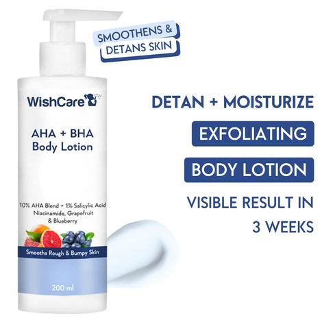 Buy WishCare AHA + BHA Body Lotion for DeTan-10% AHA + 1% Salicylic Acid- Niacinamide, Grapefruit & Blueberry - 200 ml-Purplle