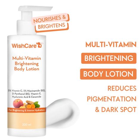 Buy WishCare Multi-Vitamin Brightening Body Lotion - 5% Vitamin C,5% Niacinamide(B3), D-Panthenol(B5), Vitamin-E, Hyaluronic Acid & Ceramide - 200 ml-Purplle