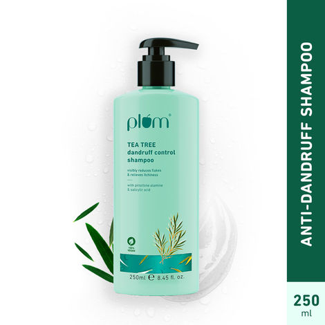 Buy Plum Tea Tree Dandruff Control Shampoo I With Tea tree oil, propanediol caprylate & willow bark extracts I Controls dandruff, visibly reduces flakiness and relives itchiness I 250 ml| For All hair Types – Dandruff Control-Purplle
