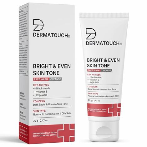 Buy DERMATOUCH Bright & Even Tone Face Wash with Niacinamide, Vitamin E and Kojic Acid | Reduce blemishes , dark sport and balance skin tone  - 70 gms-Purplle