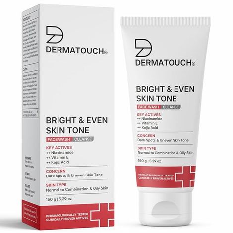 Buy DERMATOUCH Bright & Even Tone Face Wash with Niacinamide, Vitamin E and Kojic Acid | Daily Gentle Face Cleanser For Tan, Pigmentation, Uneven Tone - 150 gm-Purplle
