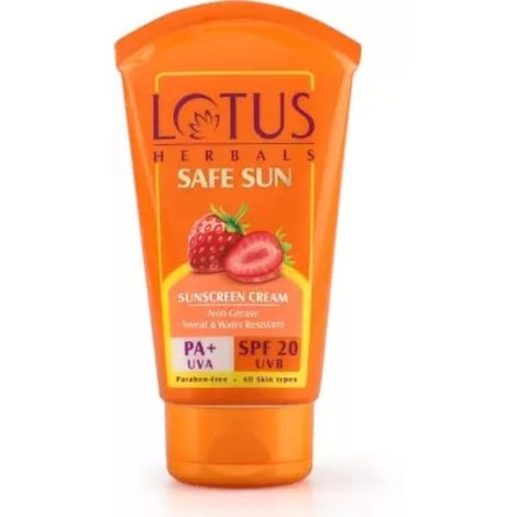 Buy Lotus Herbals Safe Sun Sunscreen Cream - Breezy Berry | SPF 20 | PA+ | Sweat & Waterproof | Non-Greasy | 50g-Purplle