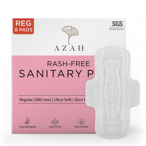Buy Azah Rash-free Organic Sanitary Pads Box of 8 Pads : All Regular-Purplle