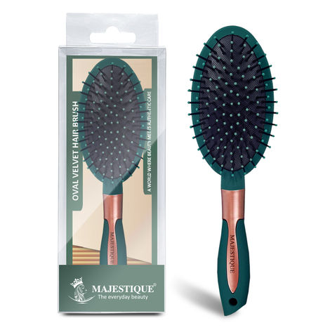 Buy Majestique Oval Shape Detangling Hair Brush | Perfect for Curly Hair, Straight Hair, Wet or Dry Use - Velvet Green - 1 Pc-Purplle