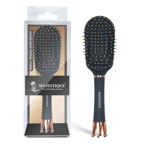 Buy Majestique Small Paddle Hair Brush | Bio-Friendly Detangling Brush | Ultra-Soft Tipped Nylon Bristles Hair Comb | Exclusive Crown Handle - Black 1 Pc-Purplle