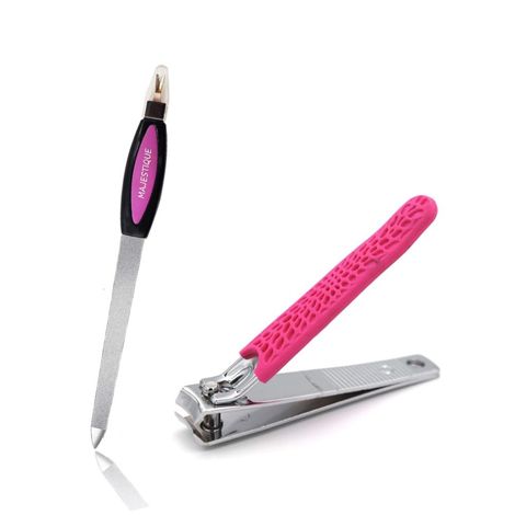 Buy Majestique 2Pcs Nail Clipper Chrome Plated and Rubber Grip, Nail Cutter Big Size and Small Size with Curved Blades - Color May Vary-Purplle