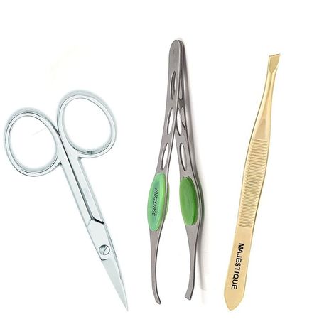Buy Majestique Eye Tools Set - Eyebrow Tweezer And Wide Slant Tip Tweezer with Premium Nazal Scissors for Women, Girls - Color May Vary-Purplle