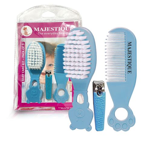 Buy Majestique Baby Grooming Set - Baby Hair Brush, Comb and Nail Cutter Set for Newborns & Toddlers - Blue (Color May Vary)-Purplle