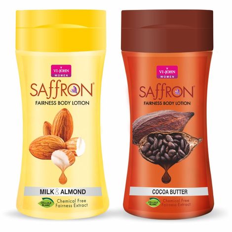 Buy VI - JOHN Women Milk Almond And Cocoa Butter Skin -Ageing Non greasy Chemical Free Fairness Extract Saffron Fairness Body Lotion , moisturizes skin upto 48 hour(pack of 2,250 Ml Each)-Purplle