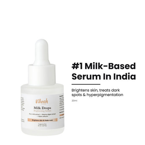 Buy Vilvah Store Milk Drops Brightening Serum Formulated With Rice Milk Extract, Marine Algae Extract, Alpha Arbutin, Fades Scars, Brightens Skin & Even Skin Tone For All Skin Type, 20 ml-Purplle