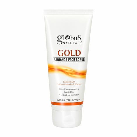 Buy Globus Naturals Gold Radiance Anti Ageing & Brightening Face Scrub Enriched with Saffron, Liquorice & Walnut, Fights Premature Ageing, Boosts Glow, Provides Deep Exfoliation, All Skin Types, 100 gms-Purplle