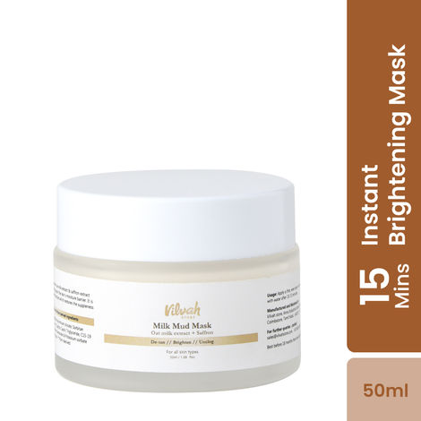 Buy Vilvah Store Milk Mud Mask, De-Tan Pack, With Oat Milk, Saffron Extract and Kaolin Clay, Brightening and Tan Removal Cream, Sulphate Free, For All Skin Types, For Men & Women, 50 ml-Purplle