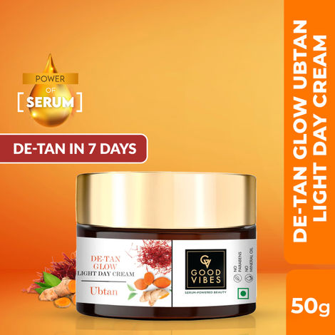 Buy Good Vibes Ubtan De-tan Glow Light Day Cream with Power of Serum (50 g)-Purplle