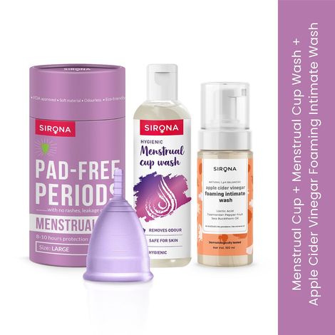 Buy Sirona Better Period Combo of Foaming Intimate Wash with Large Menstrual Cup and Menstrual Cup Wash Combo of 2-Purplle
