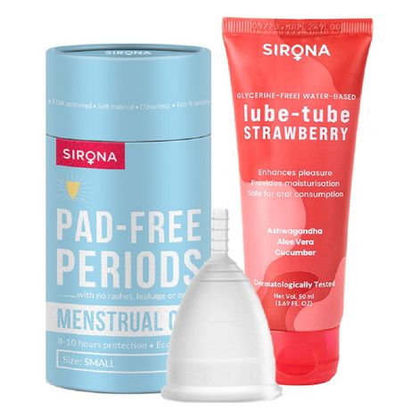 Sirona FDA Approved Menstrual Cup (Small) with Glycerine Free Natural  Strawberry Lubricant Gel