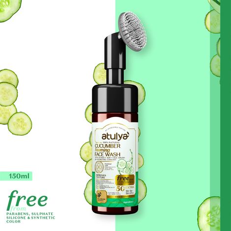 Buy Atulya Cucumber Foaming Face Wash With In-Built Soft Face Brush 150 ml-Purplle