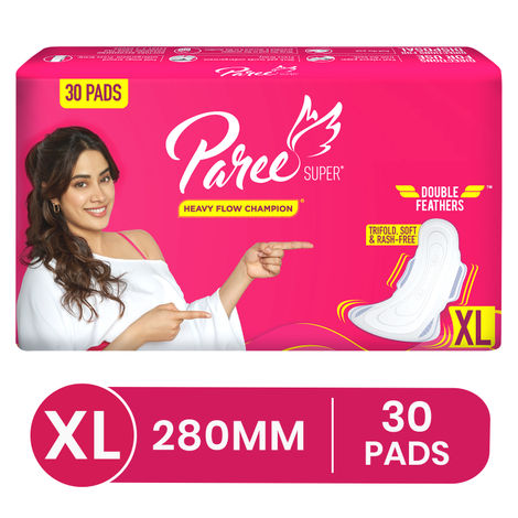 Buy Paree Super Sanitary Pads with Double feather for Heavy Flow, XL | All Day Leakage Protection and Convenient Disposable Pouch- 30 Pads-Purplle