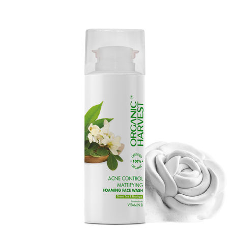Buy Organic Harvest Acne Control Mattifying Foaming Face Wash: Green Tea & Moringa | For Oily Skin | Suitable for Women & Men | 100% American Certified Organic | Sulphate & Paraben-free | 100 gm-Purplle