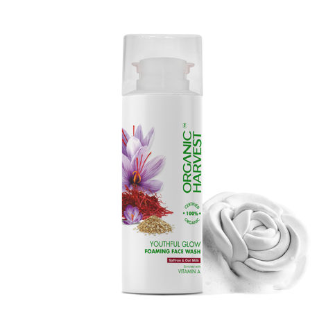 Buy Organic Harvest Youthful Glow Foaming Face Wash: Saffron & Oat Milk- 100 gm | Brightening Face Wash | For Clean & Clear Skin | For Men & Women | 100% American Certified Organic | Sulphate & Paraben-free-Purplle