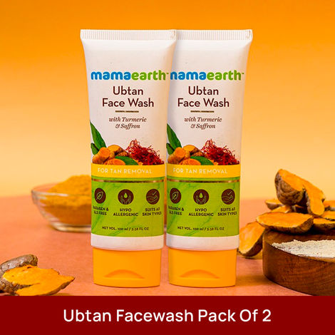 Buy Mamaearth Ubtan Natural Face Wash For All skin type With Turmeric & Saffron For Tan Removal And Skin Brightning (100 ml) Pack Of 2-Purplle