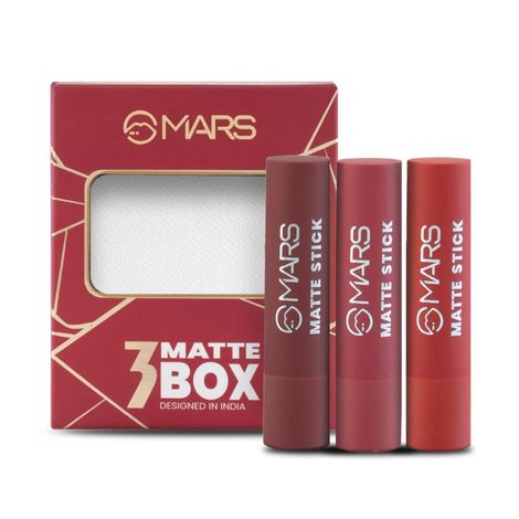 Buy MARS Matte Box Set of 3 Lipsticks for Women | Long-Lasting | Smooth Finish | Moisturising | One Swipe Pigmentation | (3x3.2 gm) (01-Red & Maroon)-Purplle