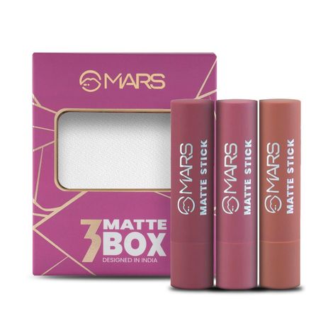 Buy MARS Matte Box Set of 3 Lipsticks for Women | Long-Lasting | Smooth Finish | Moisturising | One Swipe Pigmentation (3x3.2 gm) | Lipstick Set | (02-Peaches & Nudes) | Peach and Nude-Purplle
