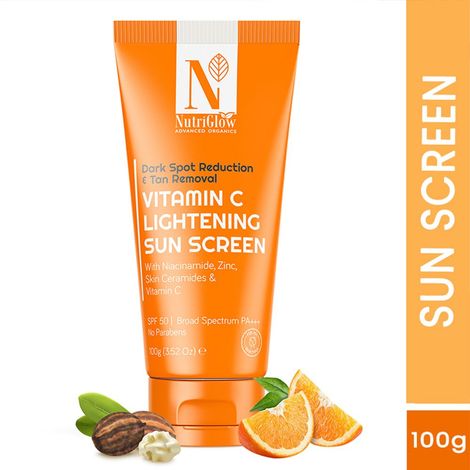 Buy NutriGlow Advanced Organics Vitamin C Lightening Sunscreen SPF50 PA+++ for Sun Protection, Quick Absorb, All Skin Types, 100 gm-Purplle