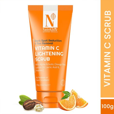 Buy Nutriglow Advanced Organics Vitamin C Lightening Scrub for Exfoliation, Acne Control with Orange Peel Scrub, 100 gm-Purplle