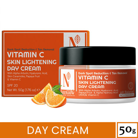 Buy Nutriglow Advanced Organics Vitamin C Skin Lightening Day Cream for Dark Spot Reduction & Tan Removal, 50 gm-Purplle
