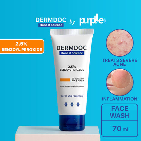 Buy DERMDOC by Purplle 2.5% Benzoyl Peroxide Face Wash ( 70 ml) | anti acne face wash | acne treatment | face wash for acne | face wash for oily acne prone skin | cystic acne face wash-Purplle