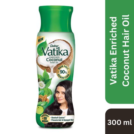 Buy Vatika Enriched Coconut Hair Oil - 300 ml | For Strong, Thick & Shiny Hair | Clinically Tested to Reduce 50% Hairfall in 4 Weeks | Controls Dandruff | Prevents Dull & Damaged Hair | Good for Scalp Health | Enriched with 10 Herbs-Purplle