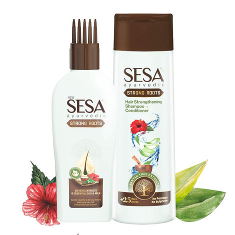 Buy Sesa Ayurvedic Strong Roots Hair Care Combo (Oil and Shampoo + Conditioner) | Complete Hair Care Regimen | Hair Oil (100 ml) & Shampoo + Conditoner (200 ml)-Purplle