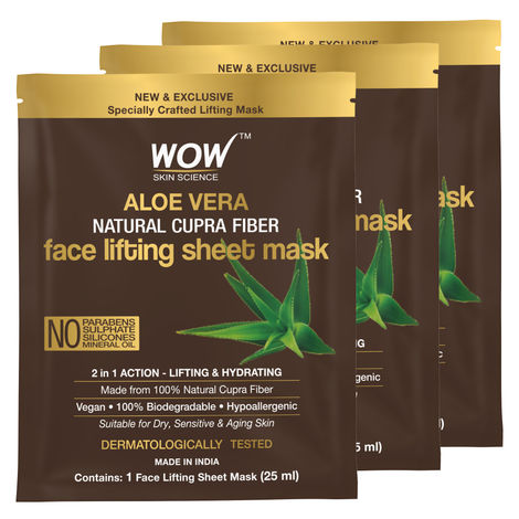 Buy WOW Skin Science Aloe Vera Natural Cupra Fiber Face Lifting Sheet Mask - For Skin Toning And Skin Brightening - 25mL - Pack of 3-Purplle