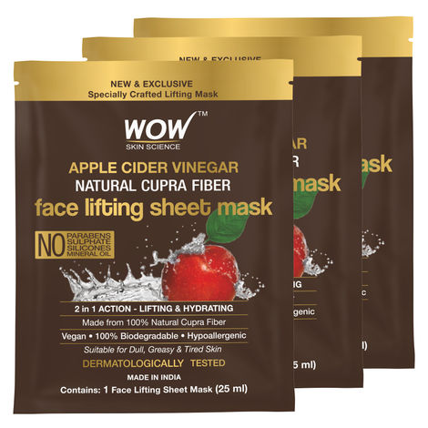Buy WOW Skin Science Apple Cider Vinegar Natural Fiber Cupra Face Lifting Sheet Mask - Controls Oil and Balances pH Level - 25 MLPack of 3-Purplle
