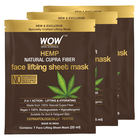 Buy WOW Skin Science Hemp Natural Cupra Fiber Face Lifting Sheet Mask - Prevents UV Damage And Repairs Skin Barrier - 25 Ml - Pack of 3-Purplle