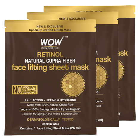 Buy WOW Skin Science Retinol Natural Cupra Fiber Face Lifting Sheet Mask - Boosts Collagen, Reduces Fine Lines & Even Out Complexion - 25 Ml - Pack of 3-Purplle