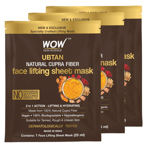 Buy WOW Skin Science Ubtan Natural Fiber Cupra Face Lifting Sheet Mask - For Tan Removal & Anti-Aging - 25 Ml - Pack of 3-Purplle
