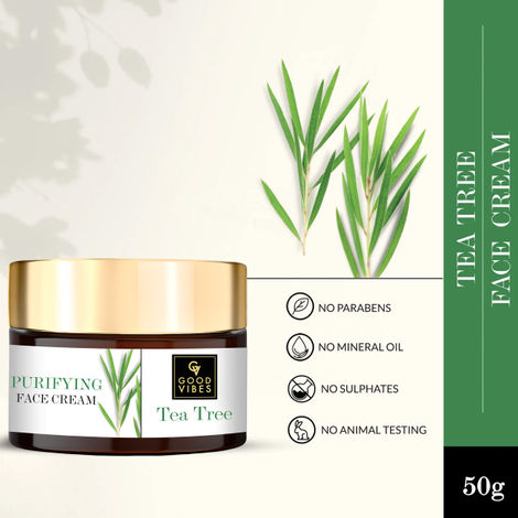 Buy Good Vibes Tea Tree Purifying Face Cream | Lightening, Hydrating, Anti-Acne | No Parabens, No Sulphates, No Mineral Oil, No Animal Testing (50 g)-Purplle