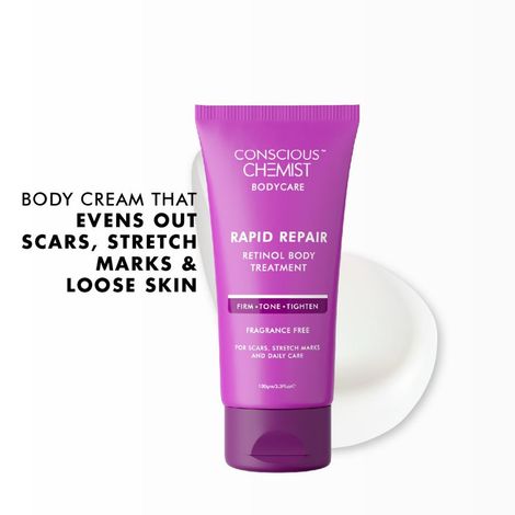 Buy Conscious Chemist Rapid Repair Retinol Body Cream | Retinol Body Cream | Reduces Stretch Marks, Uneven Skin Tone & Scars | For Post Pregnancy Irregular Lines/Streaks | All Skin Types, Fragrance Free & Cruelty Free | 100 gm-Purplle